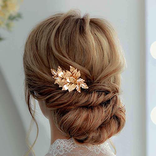 Шнола за коса във формата на листа Касдре, златна кристален сватбена шнола за коса, сватбени аксесоари за косата на булката за жени и