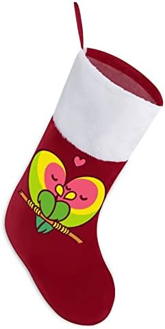 Красиви Папагали със Сърце, Червени Коледни Празници Чорапи, Украса за Дома, Коледна Елха, Висящи Чорапи за Камината