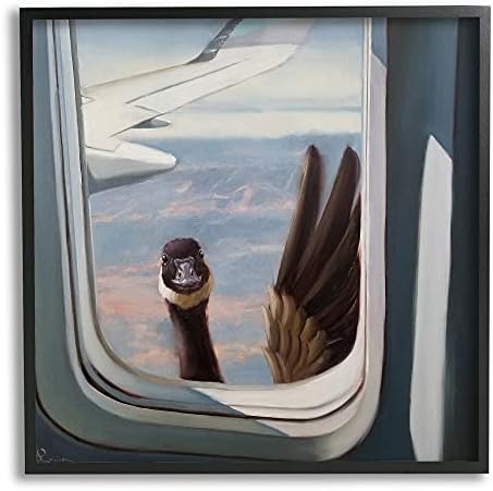 Снимка на Stupell Industries Здравейте от прозореца на самолета Goose, дизайн сейнт лусия Хефернан, Стенно изкуство в черна рамка, 17