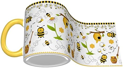 Кафеена Чаша HIZUWKY Honey Bee с Красив Жълт Кант, Керамична Чаша с дръжка, 12 Мл