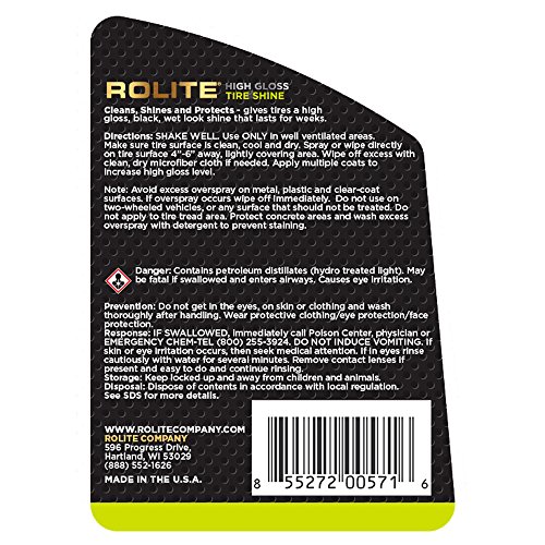 Гланц за гуми Rolite High Gloss (16 течни унции) за даване на дълбоко черно влажен вид. Шиномонтажная превръзка, която запазва по-дълго