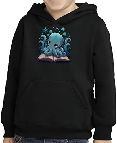 Октопод дизайн на детски пуловер hoody с качулка - графичен гъба руно сива врана - сива врана изкуството за деца