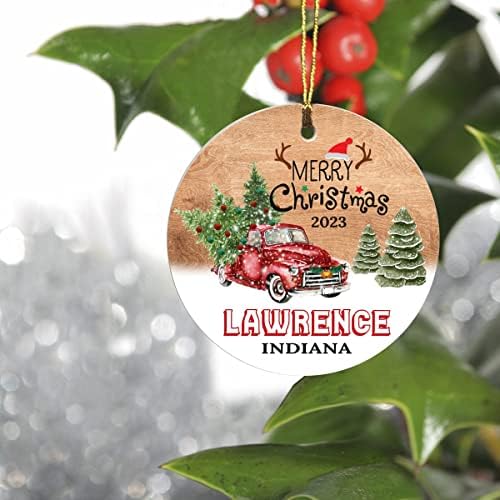 Украса за Коледната елха 2023 - Лорънс Индиана Украшение Родния Град На Поръчка е Град на щата - Идеи за подаръци за спомен Лорънс в