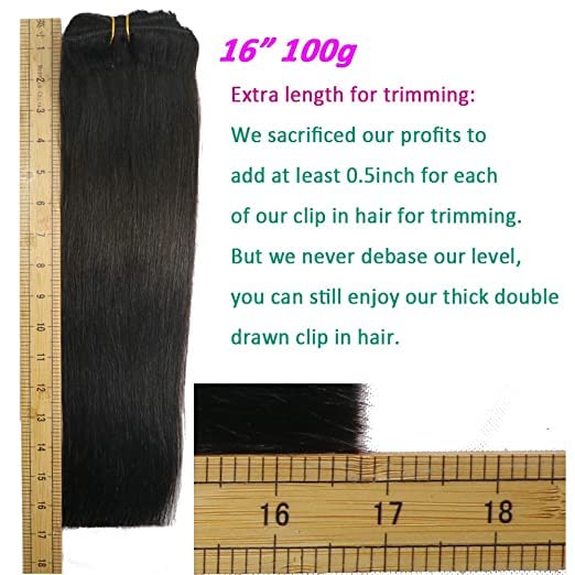 Истински Човешка Коса, Завързана Скоба За Удължаване на Косата, Дебели краища, Цвят 1В, Натурален Черен, 18 см, 120 грама, Дълъг експлоатационен