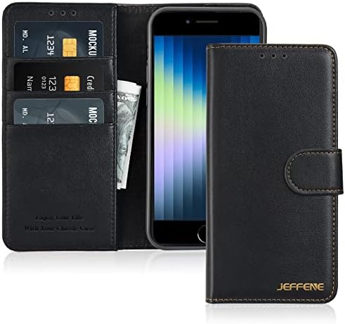 Чанта-портфейл JEFFENE за iPhone SE 2022 5G/2020/8/7(6.8), сгъваема Магнитна поставка от микрофибър, флип-фолио, защитен калъф с [отделения