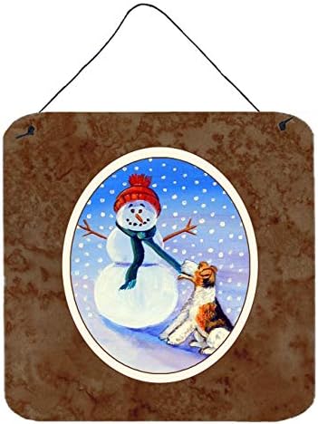 Carolin's Treasures 7156DS66 Снежен човек с Фокстерьером, монтиран на Стената или Вратата Щампи, Алуминиева Метална Табела, Кухненски