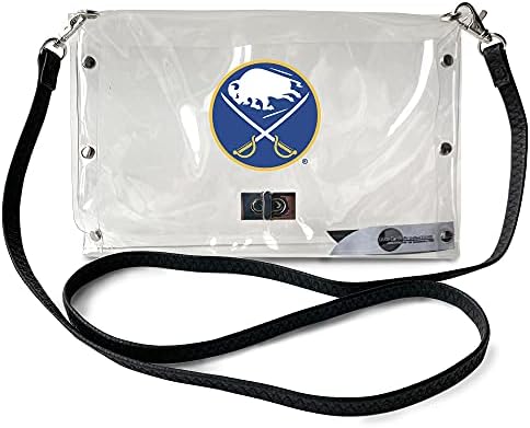 Дамска Чанта-плик Littlearth NHL Buffalo Sabres от прозрачен материал с Модерен Черен каишка, Бистра, 10 x 6,5 х 0,5