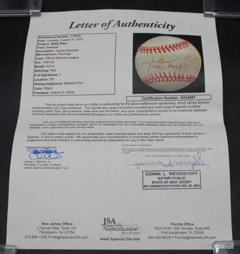 Уили Мейс Подписа Бейзболни Топки Rawlings Onl с Бял Автограф Jsa Loa D5817 - Бейзболни Топки С Автографи