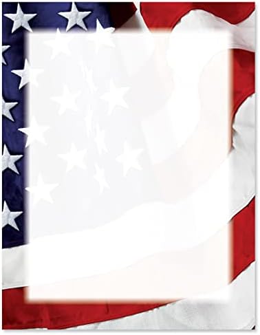 Хартия за патриотични писма Grand Ol' Flag - Комплект от 25 Парчета, Канцеларски материали от хартия с флага на сащ, 8 1/2 x 11, Съвместима