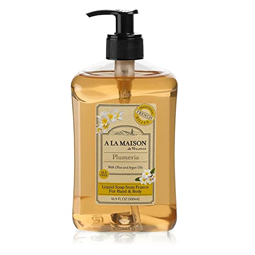 Течен сапун за ръце A LA MAISON de Provence с аромат на плюмерии | Естествен Овлажняващ сапун за ръце Френски смилане | 16,9 унция. Бутилки