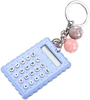 Мини-Калкулатор за ключове, Преносим Хубава Цветна Джобен Калкулатор с 8-Битов дисплей и Силиконовата бутон (синьо)