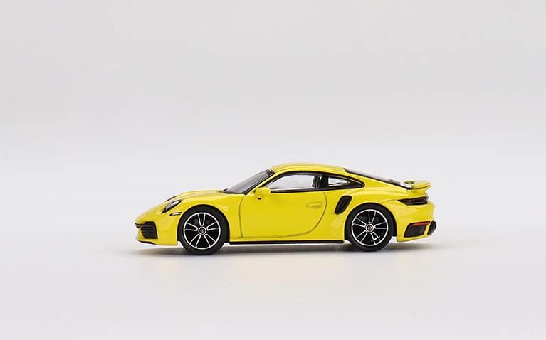 Умален модел на кола в реален размер, която е Съвместима с Porsche 911 Turbo S (Състезателни жълто) 1/64, Монолитен под натиска на Модел