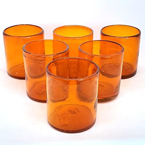 Къса чаши MexHandcraft Solid Orange обем 9 унции (комплект от 6 броя), от рециклирано стъкло, без съдържание на олово и токсини (чаша