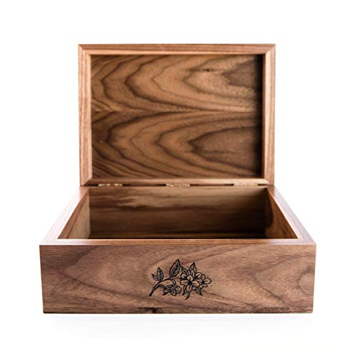 Дървена кутия за спомен с цветя монограм J [Персонализирани подаръци по поръчка, Годишнина, Сватба, Бебе, Паметта]