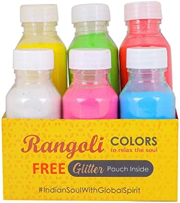 SATVIK 6 Нюанси на цветовете Rangoli по-Голям размер, Лесно да се съхранява Набор от блестящи цветове Rangoli (без ГУЛАЛА), Фестивал