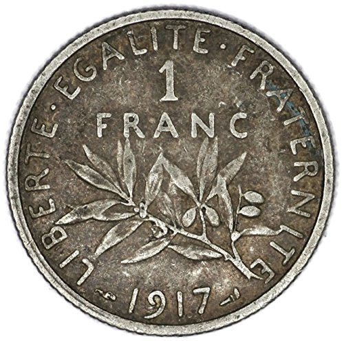 1917 FR Френското сребро КМ 844,1 1 франк е един Много добър