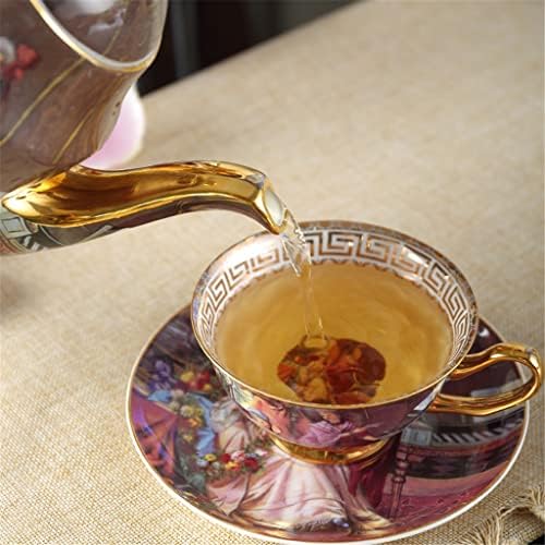 Чай LKYBOA в ретро стил, керамични кафе услуга в европейски стил, порцелан чаена чаша, цвете чайник, чаена чаша, сахарница (Цвят: A,