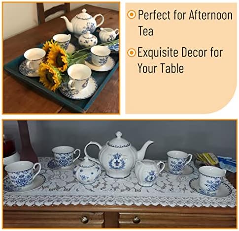 BTaT - Чай Blue Dream, Чаени чаши (8 унция), чайник (48 унции), Комплект за сметана и захар, Подарък кутия, Порцелан Чай, Чай, Определени
