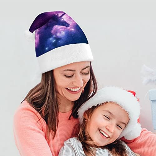 Еднорог Galaxy Мъглявината Облак Забавна Коледна Шапка на Дядо Коледа Шапки и Къси Плюшени с Бели Ръкавели за Коледното Празнично Парти