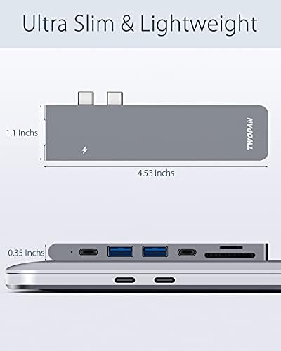 USB адаптер-хъб TWOPAN MacBook Pro Air, многопортовый адаптер 7 в 2 USB 3.0, USB хъб с 4K, HDMI, порт Thunderbolt 3 PD, 2 порта USB 3.0,
