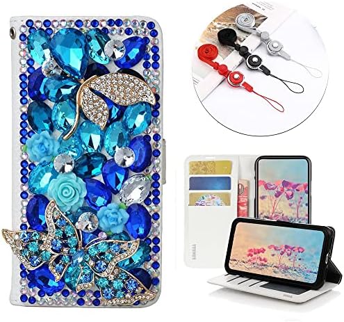 Чанта-портфейл STENES Bling за телефон, съвместим с Samsung Galaxy S23 Ultra Case - Стилен - Кожен калъф ръчна изработка с красиви цветя-пеперуди,