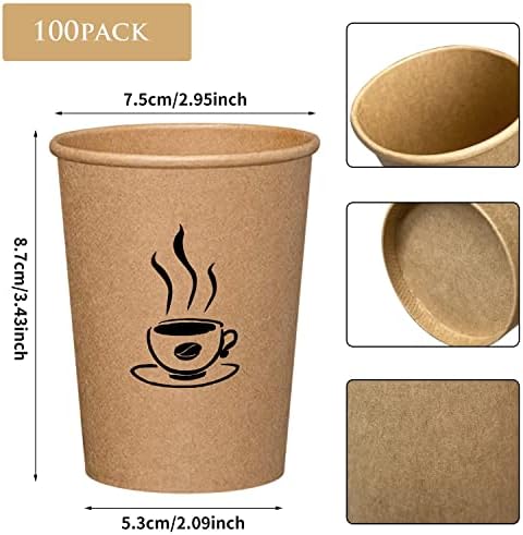 MANSHU 100шт 8 унции на картонени чаши за Еднократна употреба от крафт-хартия, чаши за топли и студени напитки, кафе, вода, сок, за партита,