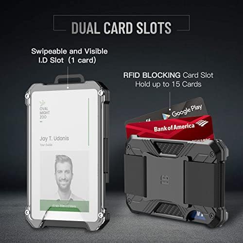 Минималистичен портфейл BERXOETI за мъже - Алуминий метален чантата с държач за бейджа - RFID заключване, побира до 15 карти - Компактен,