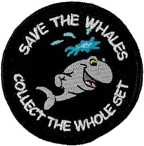 Спасете китовете Съберете Целият набор - Бродирана нашивка с диаметър 6 см (2-1 / 4 инча)