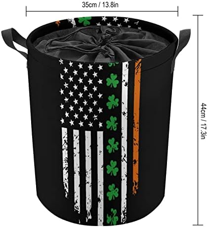 Ирландско-Американски Флаг с Детелина Кръгла Чанта за Дрехи Водоустойчив Кошница За Съхранение с Завязывающейся Капак и дръжка