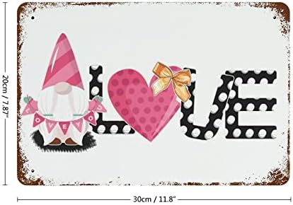 Метална Лидице Знак Здравей Valentine Love Forever Сърце Gnome Реколта Означения 12 x 16Червено Сърце Любов Джуджетата свети валентин