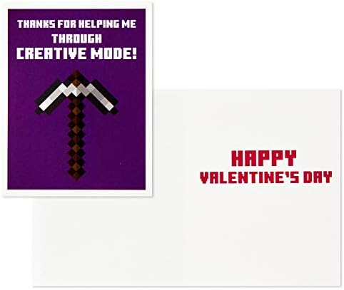Картички Hallmark за Свети Валентин за деца и пощенска кутия за обмен в класната стая, Minecraft (1 Кутия, 32 Валентин, 35 стикери, 1