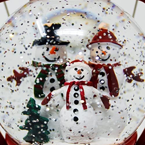 Декоративен коледен Въртящи фенер Snowglobe с подсветка и на семейната сцена под формата на Снежен човек, Червен, Работи на батерии (не