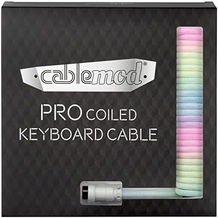 Спирален кабел за клавиатура на CableMod Pro (пастельно-rainbow, от USB A до USB Type C, 150 см)