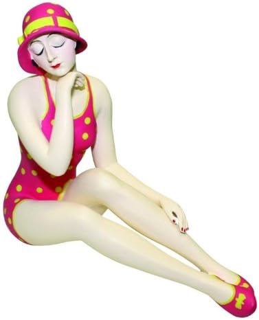 MY SWANKY HOME Ретро Фигурка Красавици За Къпане | 1930-те години, Дамски Бански костюми В Розово, Жълт Грах