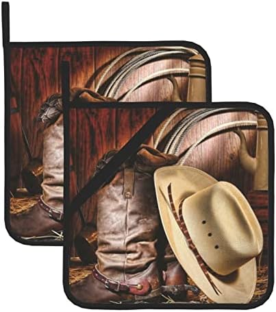 Набор от притежателите на тенджери в ковбойской Черна шапка и ботуши в стил Уестърн, Термостойкая поставка за прибори и 2, Използвани