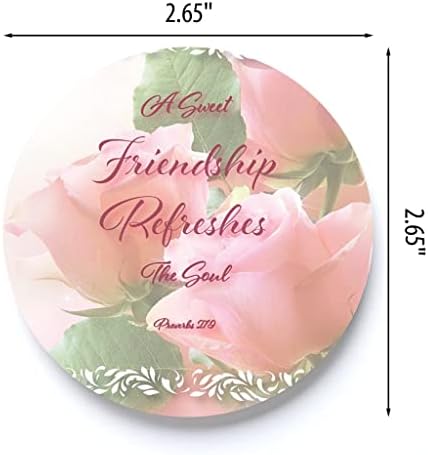 Приятелство освежава душата на Розови Цветя 2,75 х 2,75 Керамични Автомобилна стойка Опаковка от 2 броя
