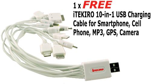 iTEKIRO AC Стенно Зарядно за Кола dc Комплект за Samsung SLB-1137C + iTEKIRO 10-в-1 USB Кабел За зареждане