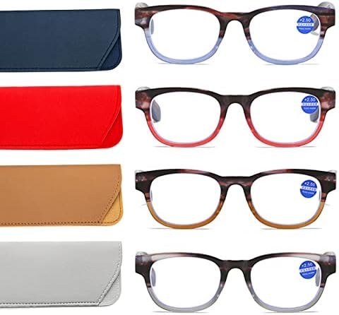 MMOWW 4 Опаковки Очила За четене на Модни Сладки Градиентные Очила Син Цвят, Блокиране на Светлина, Компютърните Ридеры за Мъже и Жени