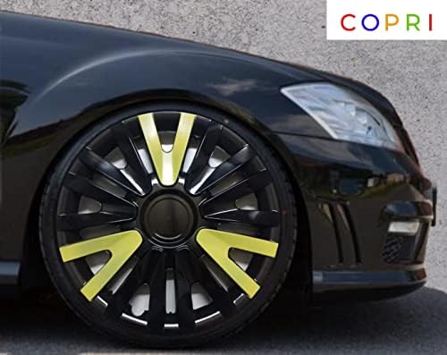 Комплект Copri от 4 Джанти накладки 14 инча Черно-жълт цвят с защелкивающимся капак Подходящ за Nissan