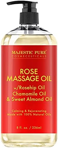 Масажно масло MAJESTIC PURE Rose - Овлажняващ, Успокояващ, Согревающее, Релаксиращо и Подмладяващи Масло за тяло - Терапевтичен клас,