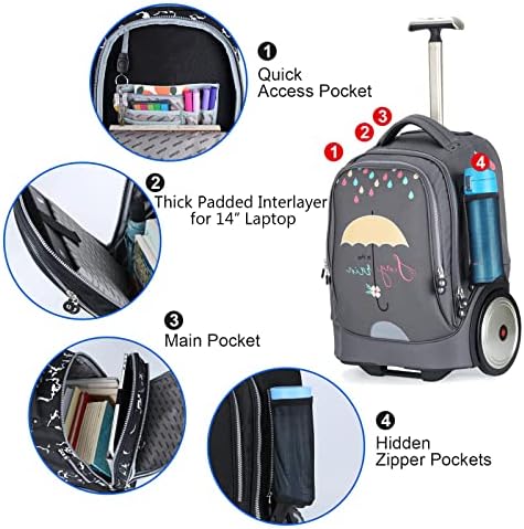 Чанта за лаптоп UNIKER на колела за 14-инчов преносим компютър, 19-Инчовата Чанта за момичета и момчета на колелца, Чанта за компютър