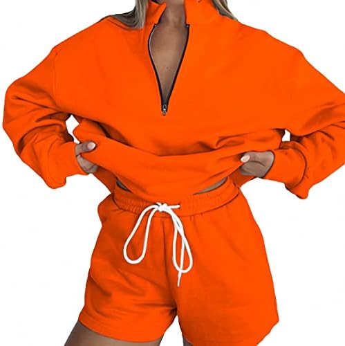 Комплект женски спортни костюми Remelon, Ежедневни Hoody с цип голям размер с дълъг ръкав и къси Панталони, Комплекти от 2 теми, Костюми